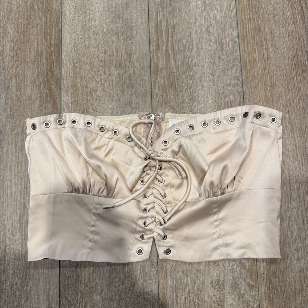 Le Lis Satin Lace-Up Bandeau in Cream
